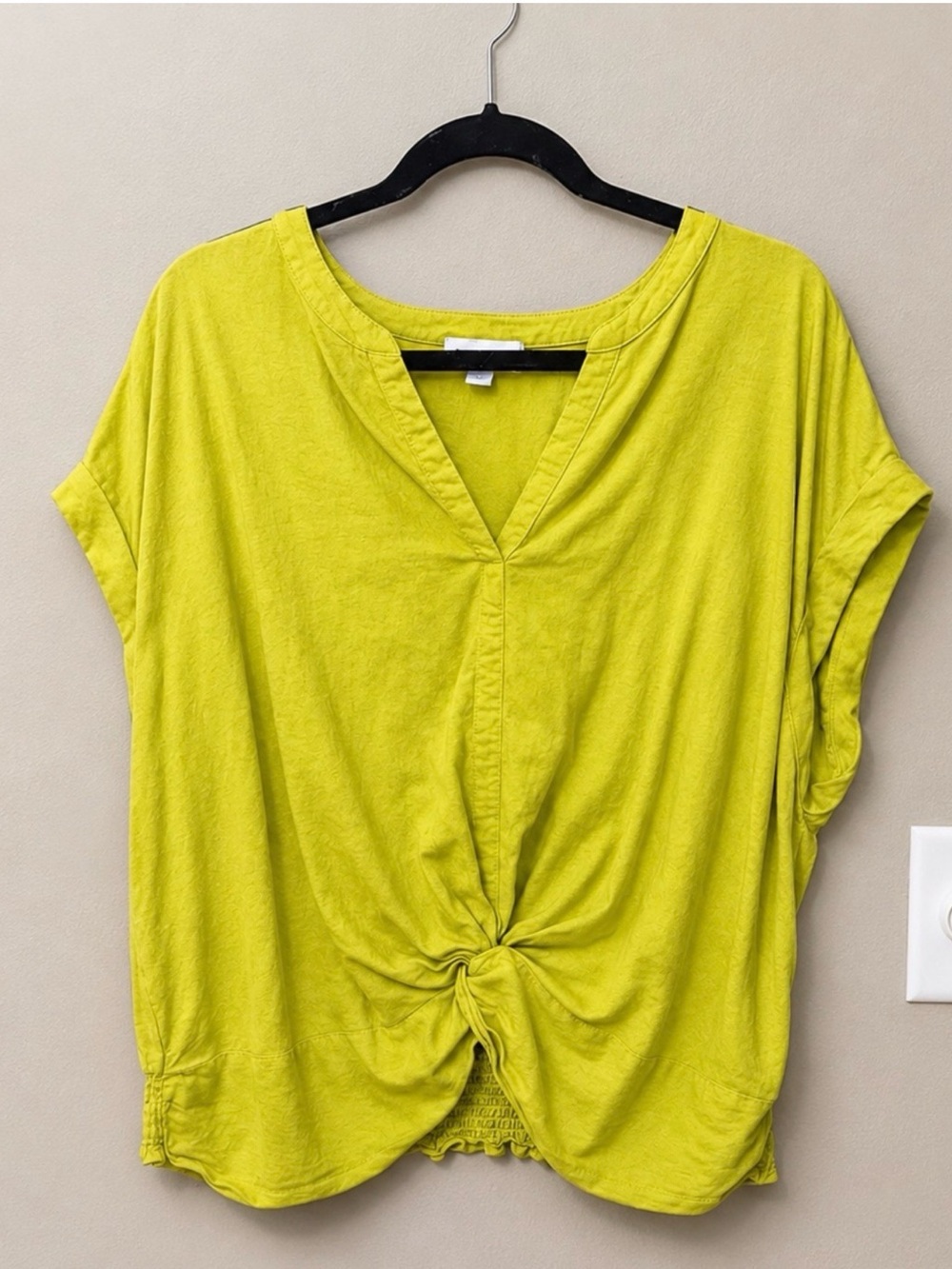 Marc New York Twist-Front V-Neck Top in Chartreuse